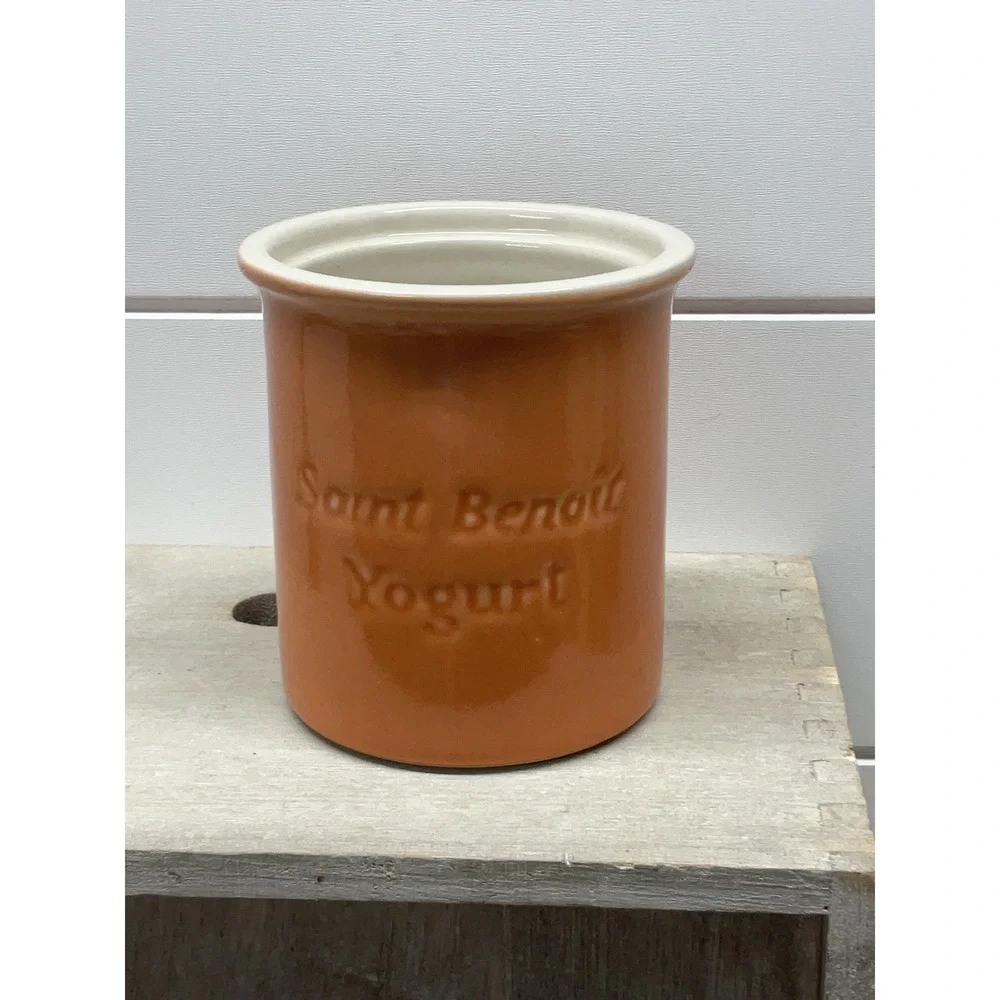 Saint Benoit Yogurt Ceramic Crock Orange Glazed Stoneware Jar Farmhouse Decor